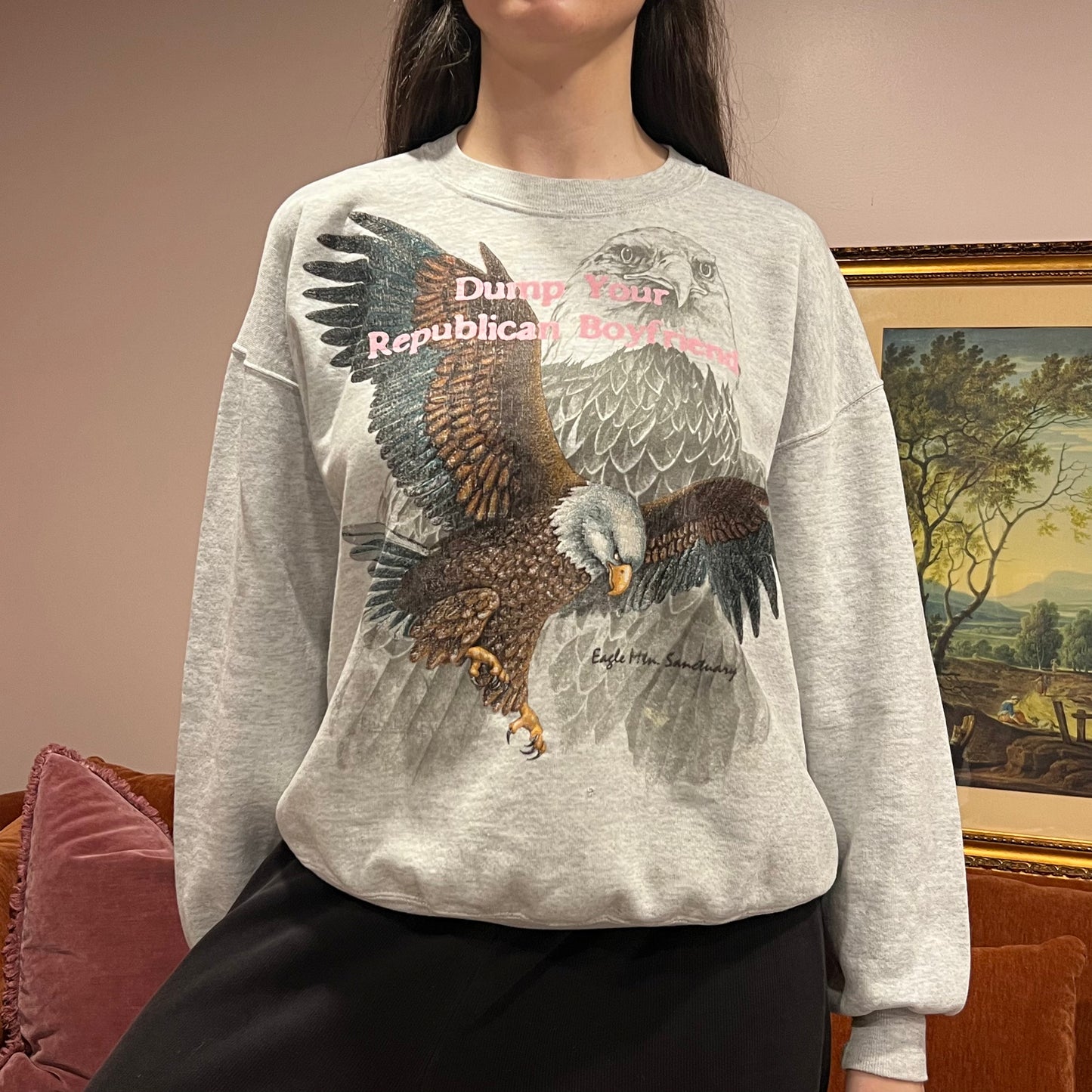 DUMP YOUR REPUBLICAN BOYFRIEND animal crewneck with pink text (XL)